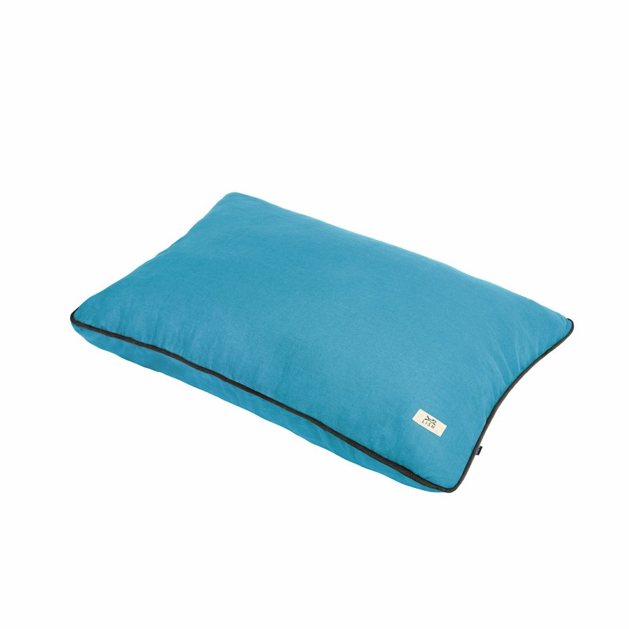 Beds LISH | Luxury Linen Pillow Designer Dog Bed Teal Blue