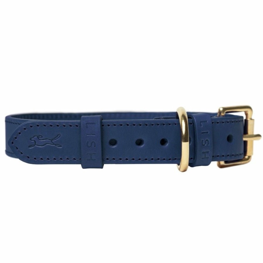 Collars LISH | Coopers Navy Blue Designer Leather Dog Collar