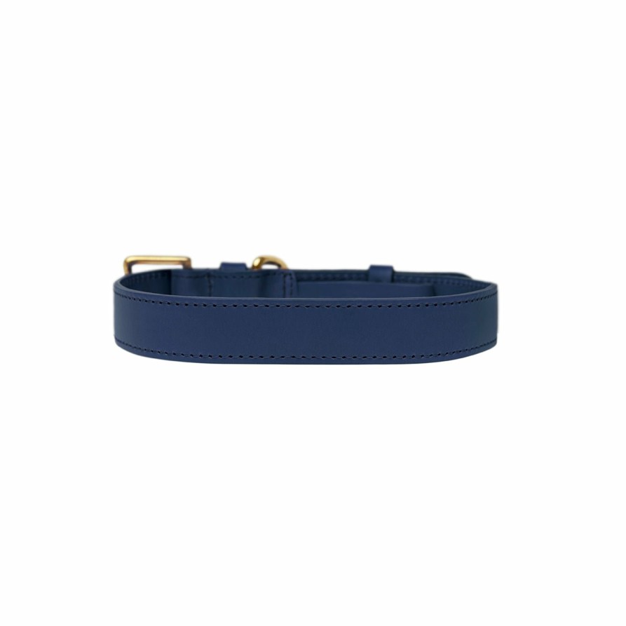 Collars LISH | Coopers Navy Blue Designer Leather Dog Collar