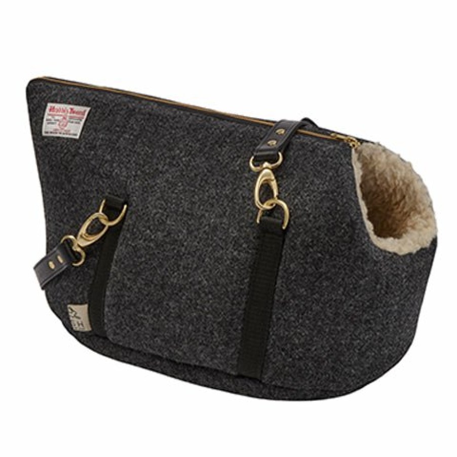 Carriers LISH | Bardsey Black Harris Tweed Luxury Dog Carrier And Travel Bed