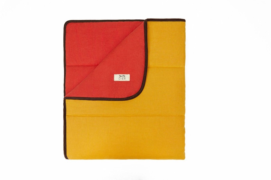 Blankets LISH | Padbury Linen Saffron Orange & Turmeric Yellow Luxury Quilted Reversible Dog Blanket