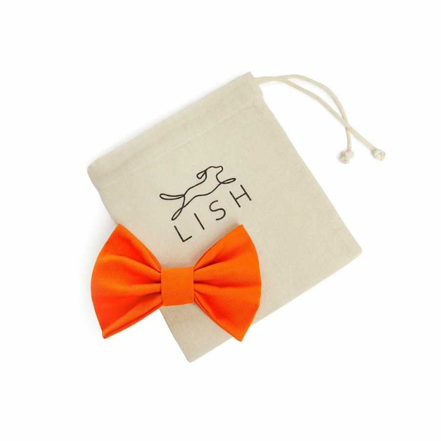 Occasion Wear LISH | Winkley Orange Cotton Designer Dog Bow Tie