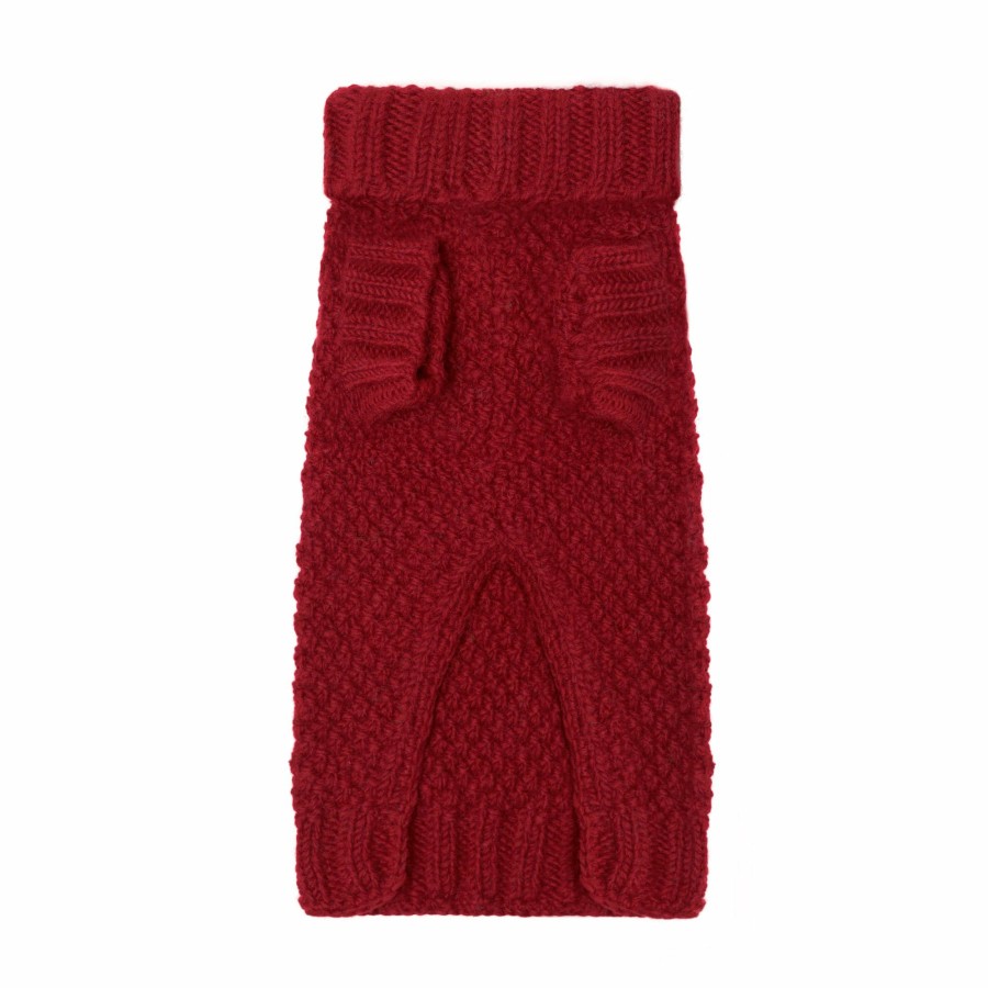 Sweaters LISH | Allen Bobble Red Hand Knitted Designer Wool Dog Jumper