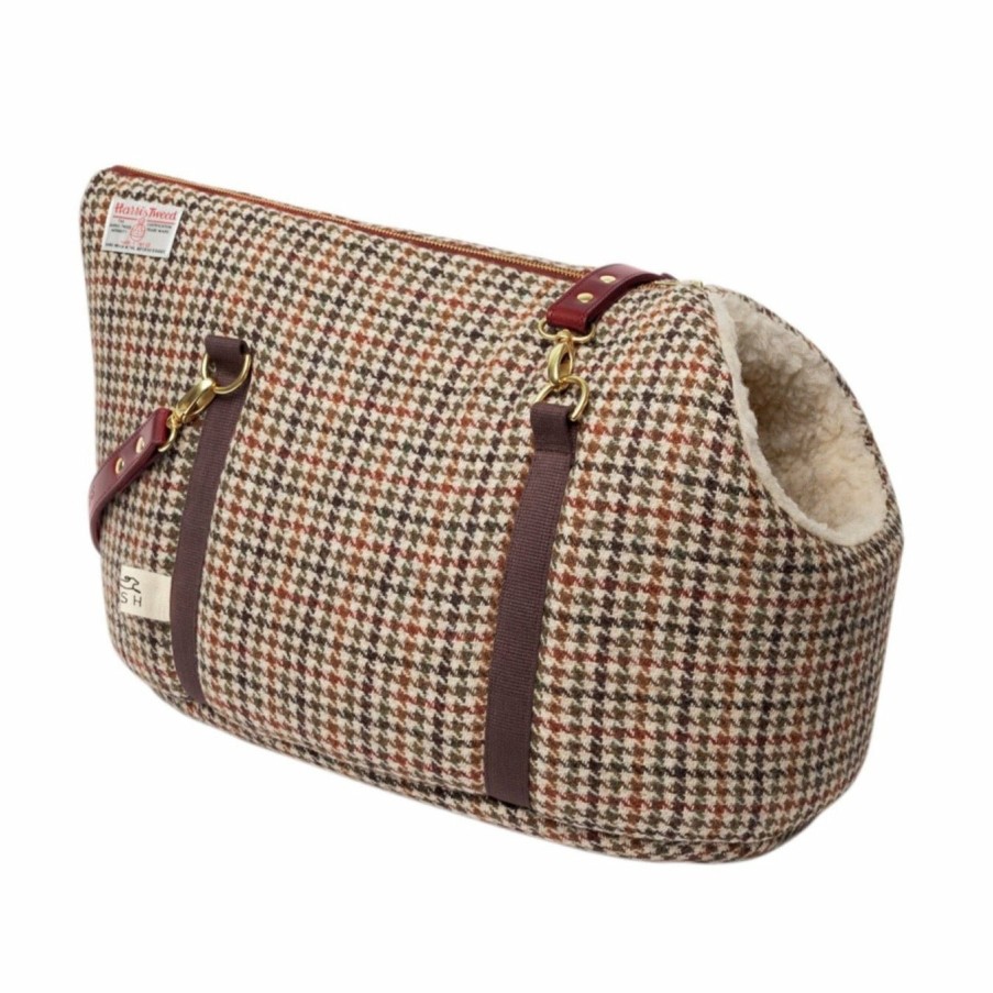 Carriers LISH | Elsdale Brown Check Harris Tweed Luxury Dog Carrier And Travel Bed