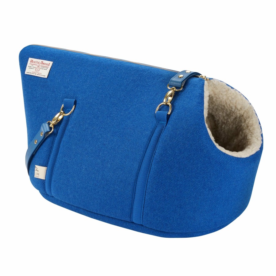 Carriers LISH | Herbert Cobalt Blue Harris Tweed Luxury Pet Carrier