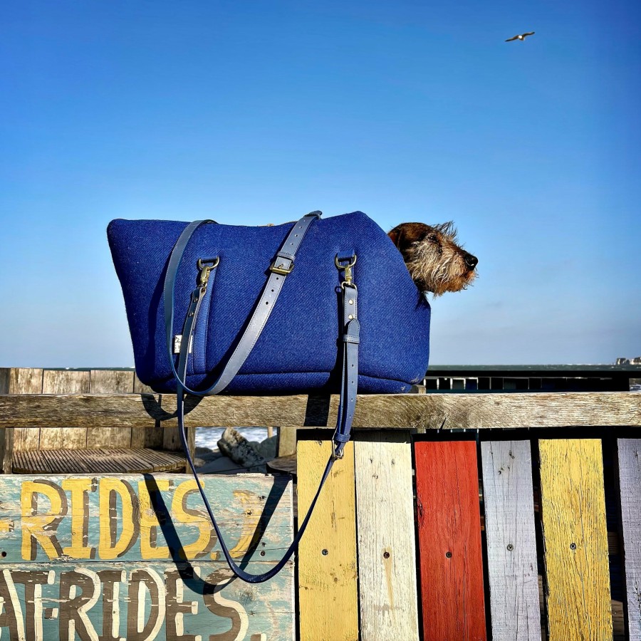 Carriers LISH | Herbert Cobalt Blue Harris Tweed Luxury Pet Carrier