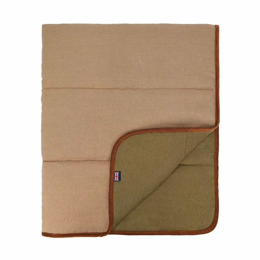 Blankets LISH | Padbury Linen Oat & Khaki Green Luxury Quilted Reversible Dog Blanket