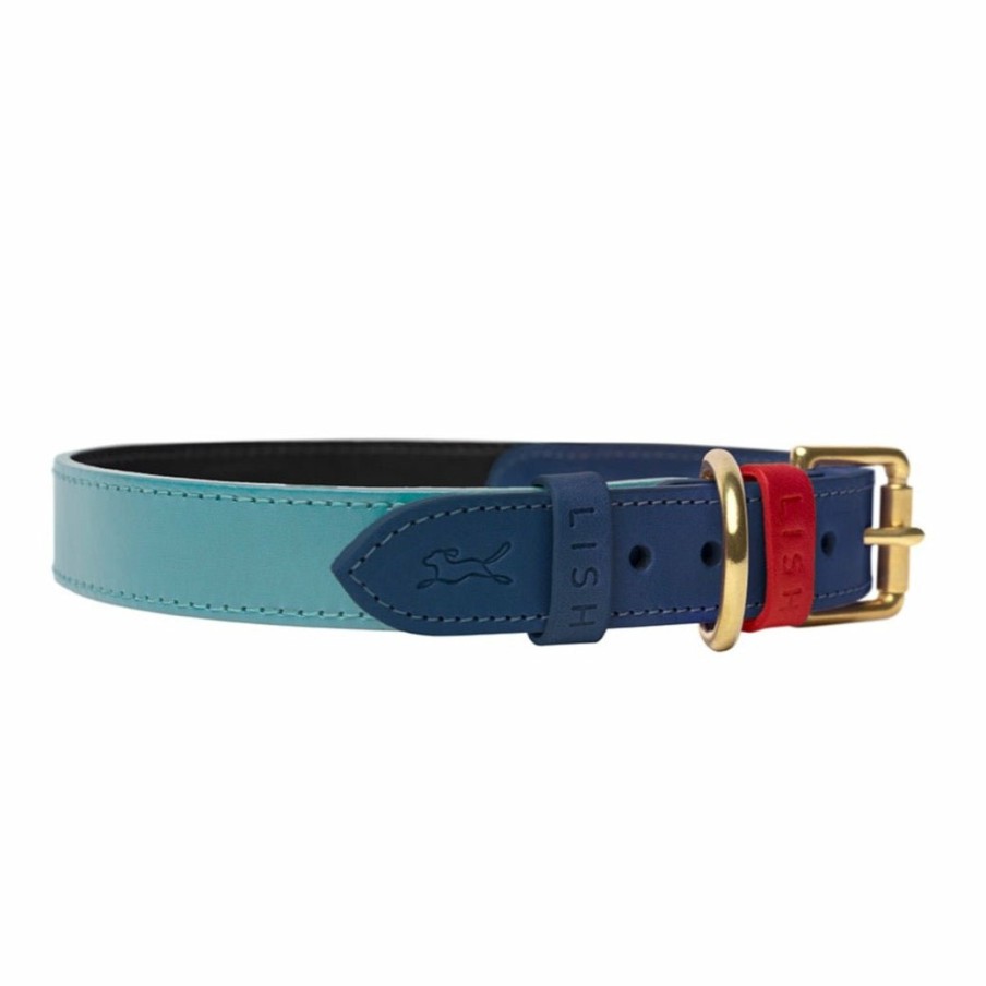 Collars LISH | Claredale Blue Italian Leather Designer Dog Collar