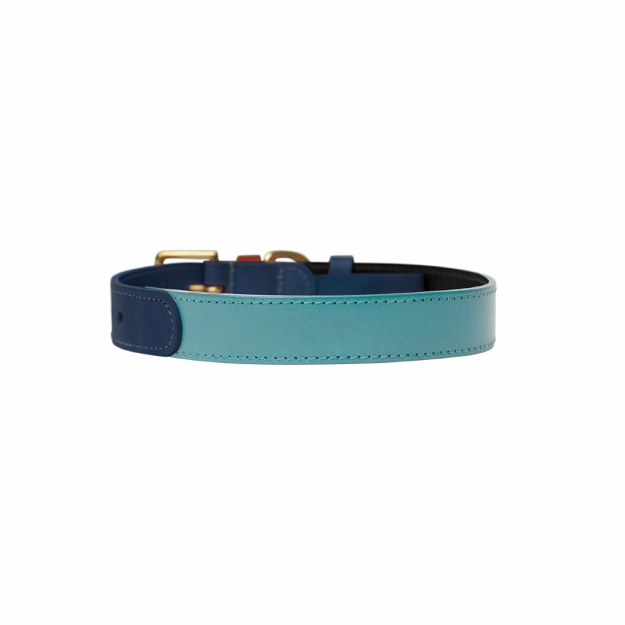 Collars LISH | Claredale Blue Italian Leather Designer Dog Collar